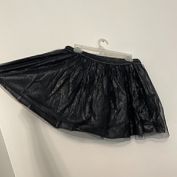 DECREE Black Silver Metallic Shimmer Tulle Elastic Waist Mini Tutu A-Line Skirt - Picture 13 of 15
